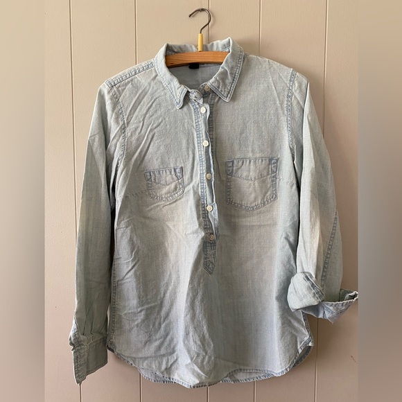 J. Crew Factory Size Small 100% Cotton Popover Collard Long Sleeve Top - Picture 1 of 6